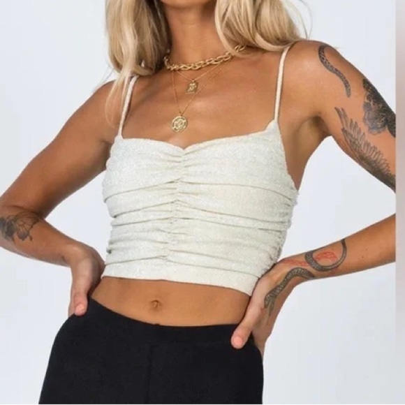 Princess Polly Elegant Cream Ruched Women's Top - Picture 2 of 13